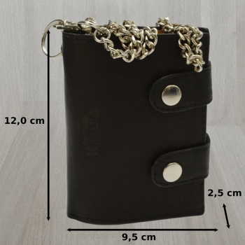 Herren Brieftasche Ledergeldbörse Hochformat mit Karabiener Hosenkette schwarz